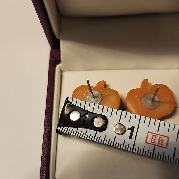 Pumpkin Stud Earrings Halloween Fall Orange Spooky Season Womens Girls Jewelry - Picture 4 of 4